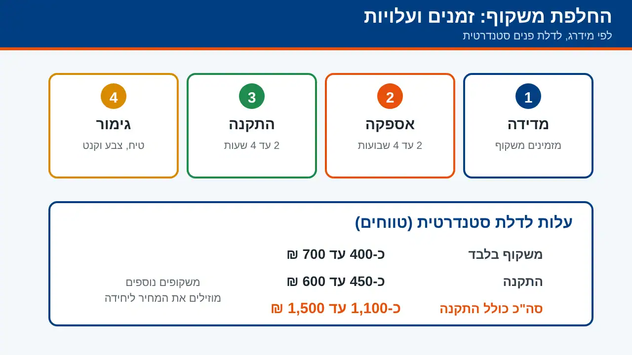 שלבי החלפת משקוף ועלות משוערת: מדידה, אספקה, התקנה וגימור